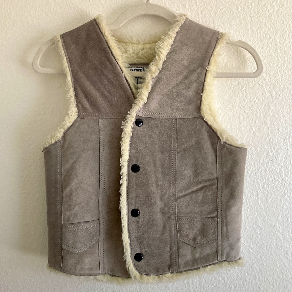 Vintage Leather City Tan Suede Warm Vest with Fleece Lining - Size Small